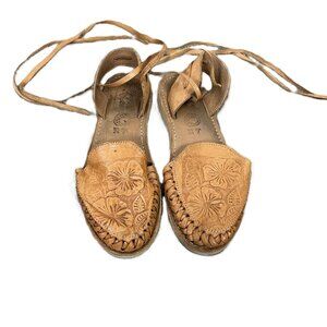Magical Mexico Tooled Leather Artisanal Huarache Sandals Ankle Wrap 7
